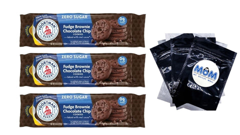 Bakery Zero Sugar Fudge Brownie Chocolate Chip Cookies, 3 pack, 8 oz, plus 3 My Outlet Mall Resealable Storage Pouches