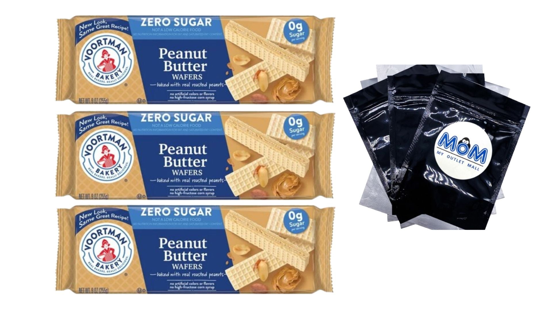 Zero Sugar Peanut Butter Wafers, No Artificial Colors or Flavors, 3 Packs, 9 oz per pack, plus 3 My Outlet Mall Resealable Storage Pouches