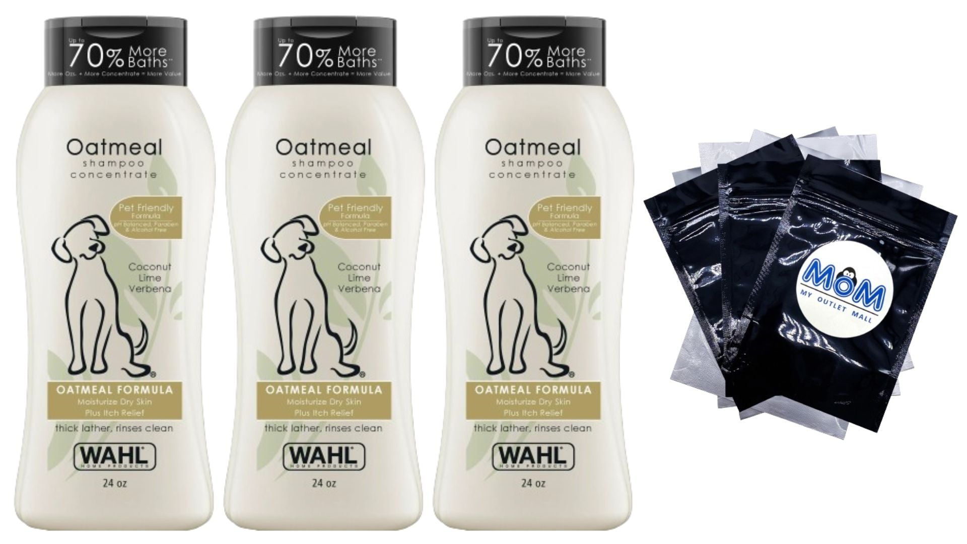 Oatmeal Dog Shampoo Concentrate, Coconut Lim Verbena - 3 packs- 24 oz - plus 3 My Outlet Mall Resealable Storage Pouches