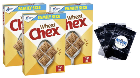 Breakfast Cereal, Homemade Chex Mix Ingredient, Family Size, 3 Packs, 19 oz per pack, plus 3 My Outlet Mall Resealable Storage Pouches