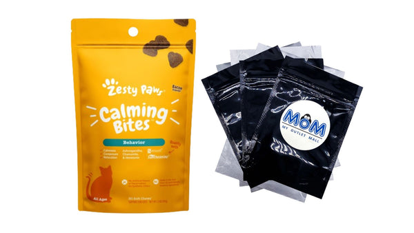 Calming Bites Stress & Anxiety Relief Supplement for Cats Bacon Flavor, 1 pack, 30 Count, plus 3 My Outlet Mall Resealable Storage Pouches