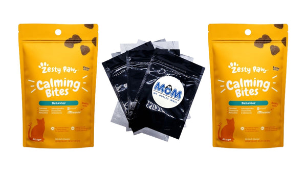 Calming Bites Stress & Anxiety Relief Supplement for Cats Bacon Flavor, 2 pack, 30 Count per pack, plus 3 My Outlet Mall Resealable Storage Pouches