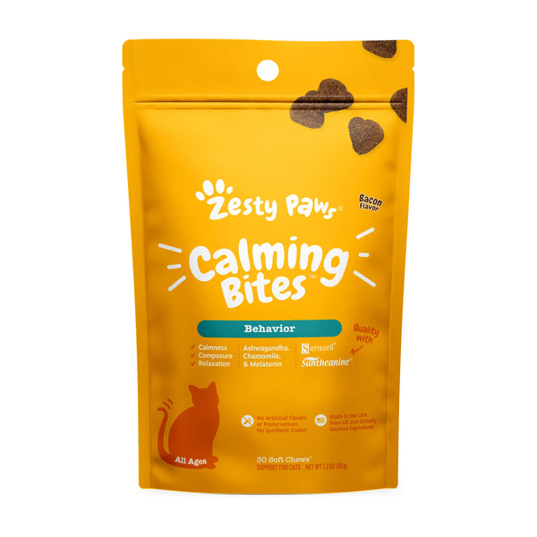 Calming Bites Stress & Anxiety Relief Supplement for Cats Bacon Flavor, 2 pack, 30 Count per pack, plus 3 My Outlet Mall Resealable Storage Pouches