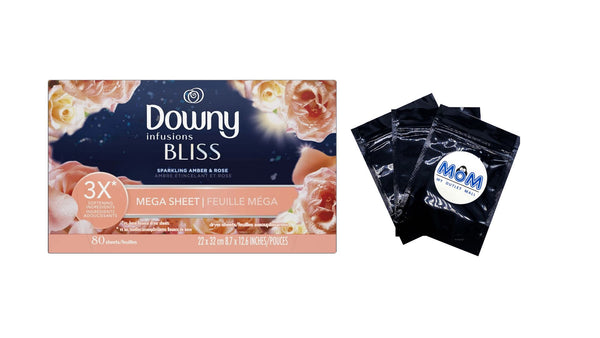 Infusions Mega Dryer Sheets, BLISS, Amber and Rose- 1 Pack- 80 Count per pack- plus 3 My Outlet Mall Resealable Storage Pouches