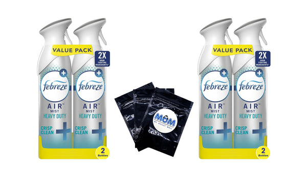 Air Freshener Spray, Odor-Fighting Room Spray, Heavy Duty Crisp Clean- 2 packs - 2 count per pack - plus 3 My Outlet Mall Resealable Storage Pouches