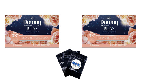 Infusions Mega Dryer Sheets, BLISS, Amber and Rose- 2 Packs- 80 Count per pack- plus 3 My Outlet Mall Resealable Storage Pouches