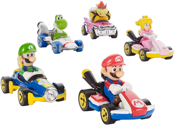 DieCast Hotwheels Mario Kart Piranha Plant Slide Track Set bundle with 4 extra RANDOM Mario Kart 1:64 scale vehicles gift for kids and 2 My Outlet Mall Stickers