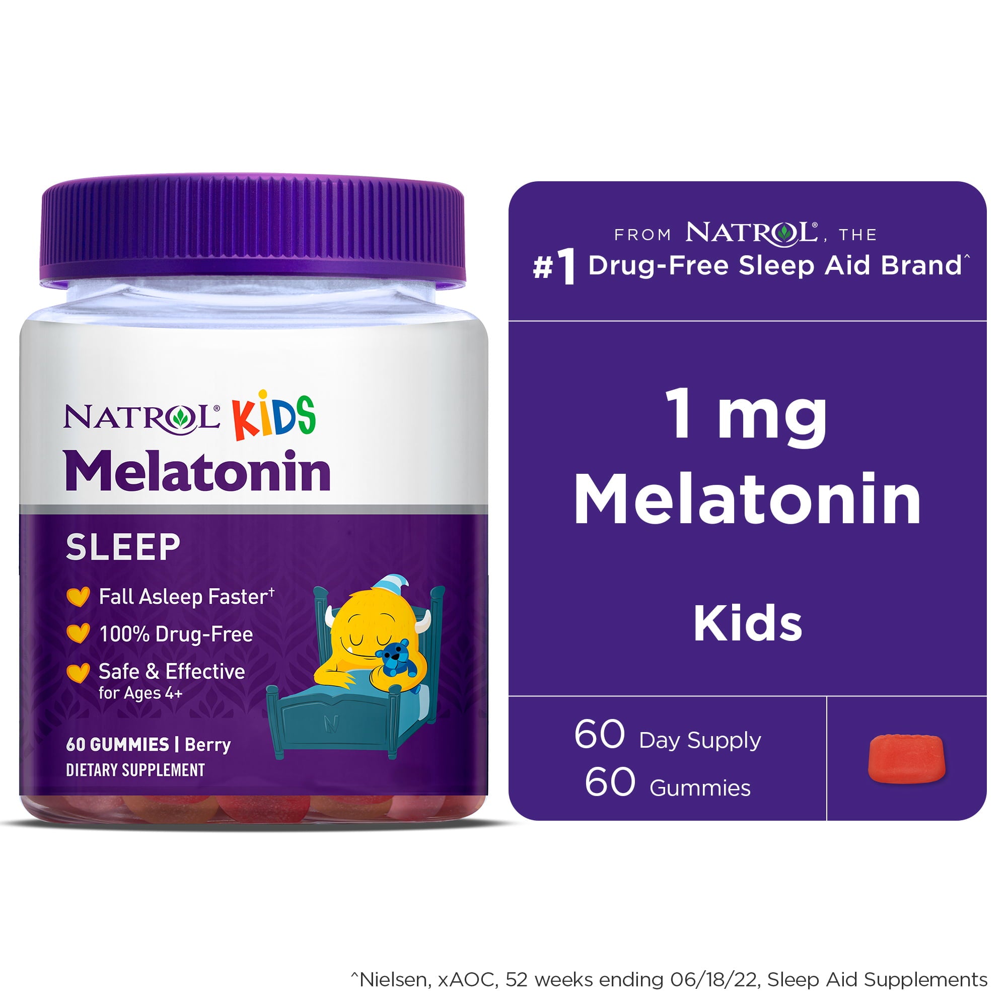 Natrol Kids Melatonin Sleep Aid Gummy 1mg Berry Flavored