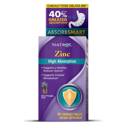 Natrol High Absorption Zinc Natural Pineapple Flavor Chewable Tablets