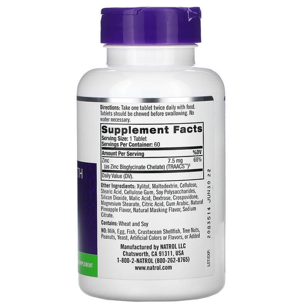 Natrol High Absorption Zinc Natural Pineapple Flavor Chewable Tablets