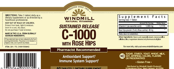 Windmill Natural Vitamins Sustained Release C-1000 mg with Rose Hips