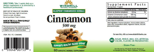 Windmill Natural Vitamins Cinnamon 500 mg Caplet