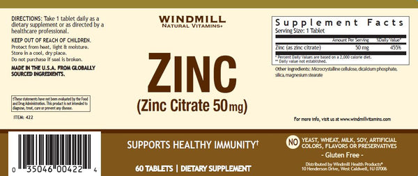 Windmill Natural Vitamins Zinc Citrate 50 mg