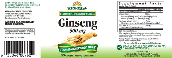Windmill Ginseng 500 mg Extract Caplets 60
