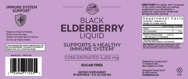 Country Farms Black Elderberry Liquid 4,250mg Sugar-Free