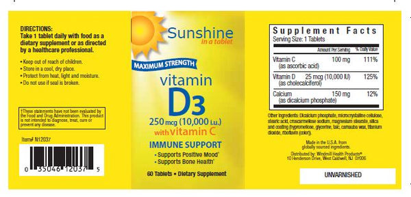Windmill Sunshine Vitamin D 250mcg (10,000 IU) with Vitamin C