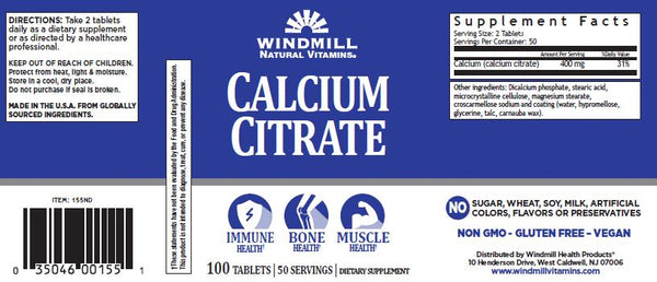 Windmill Natural Vitamins Calcium Citrate