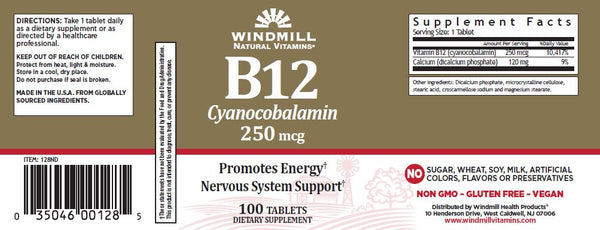 Windmill Natural Vitamins B12 Cyanocobalamin 250 mcg