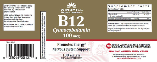 Windmill Natural Vitamins B-12 Cyanocobalamin 100 mcg