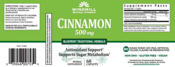 Windmill Natural Vitamins Cinnamon 500 mg Caplet