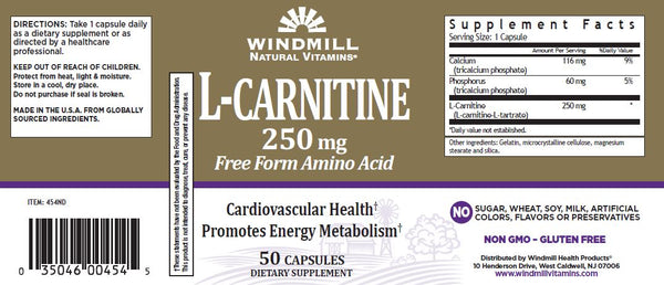 Windmill Natural Vitamins L-Carnitine 250mg