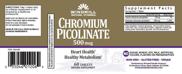 Windmill Natural Vitamins Chromium Picolinate 500 mcg