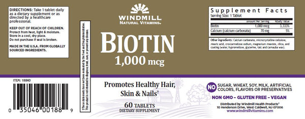 Windmill Natural Vitamins Biotin 1000 mcg