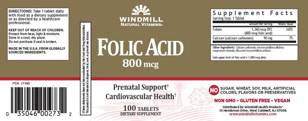 Windmill Natural Vitamins Folic Acid 800 mcg