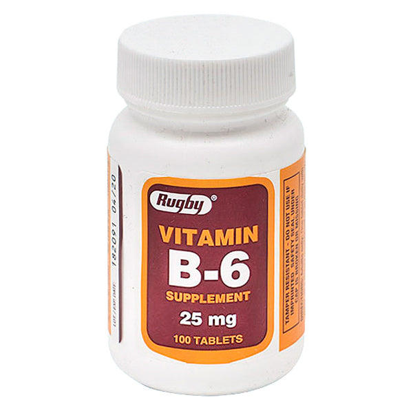 Rugby Vitamin B-6 25 mg, 100 Tablets