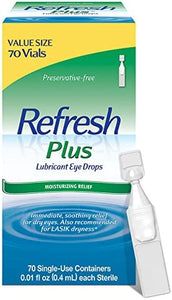 Refresh Plus Lubricant Eye Drops Moisturizing Relief 0.01 Fl Oz Single-Use Containers 70 Count
