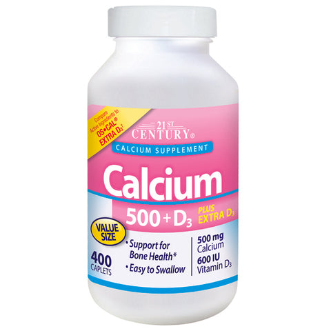21st Century Vitamins Calcium 500 Plus Extra D Caplets, 400 Count
