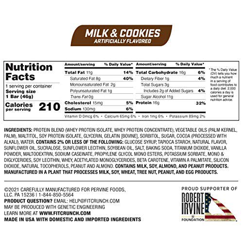 Fit Crunch Snack Size Protein Bar Milk & Cookies 16g Protein