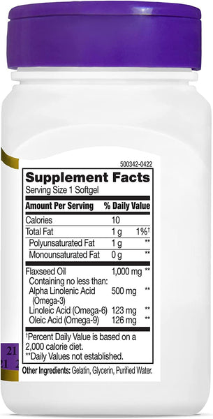 21st Century Flaxseed Oil 1000 mg Softgels, 60 Count