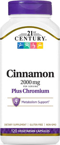 21st Century Cinnamon 2000 mg Per Serving Plus Chromium Vegetarian Capsules 120 count
