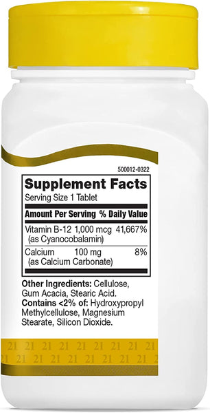 21st Century B 12 1000 mcg Prolonged Release Tablets, 110 Count