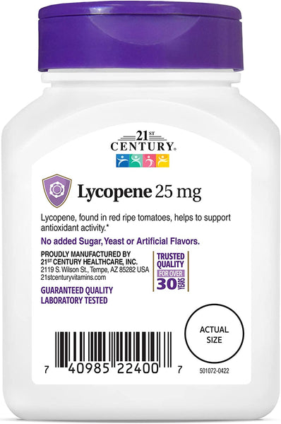 21st Century Lycopene 25 mg Tablets, 60 Count