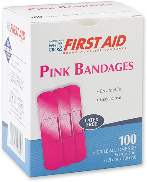 Pink Adhesive Bandages, 3/4" x 3"