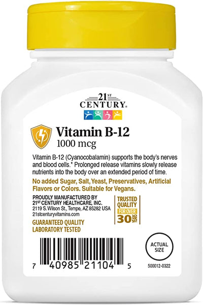 21st Century B 12 1000 mcg Prolonged Release Tablets, 110 Count