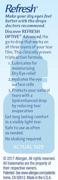 Refresh Optive Advanced Lubricant Eye Drops Triple Action Relief, Sterile, White, 0.33 Fl Oz