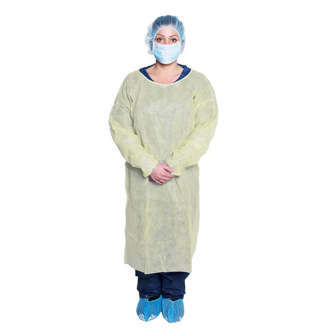 Dukal Isolation Gown, Yellow, Non-Sterile, One Size