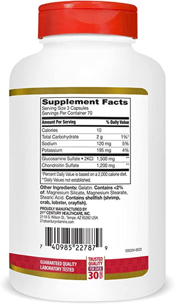 21st Century Glucosamine Chondroitin 500/400mg - Double Strength 210 Count