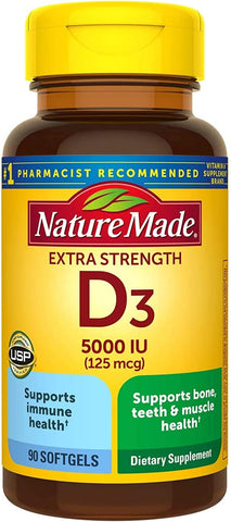 Nature Made Extra Strength Vitamin D3 5000 IU (125 mcg) 90 Softgels