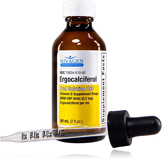 Nivagen Ergocalciferol Oral Vitamin D Supplement Drops, 8000 USP, 60 mL