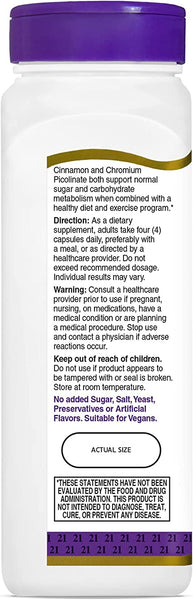 21st Century Cinnamon 2000 mg Per Serving Plus Chromium Vegetarian Capsules 120 count