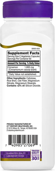 21st Century Cinnamon, 1000mg, 120 Vegicaps
