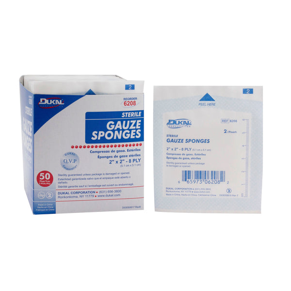 Dukal Gauze Sponges 2" x 2" 8-Ply Sterile
