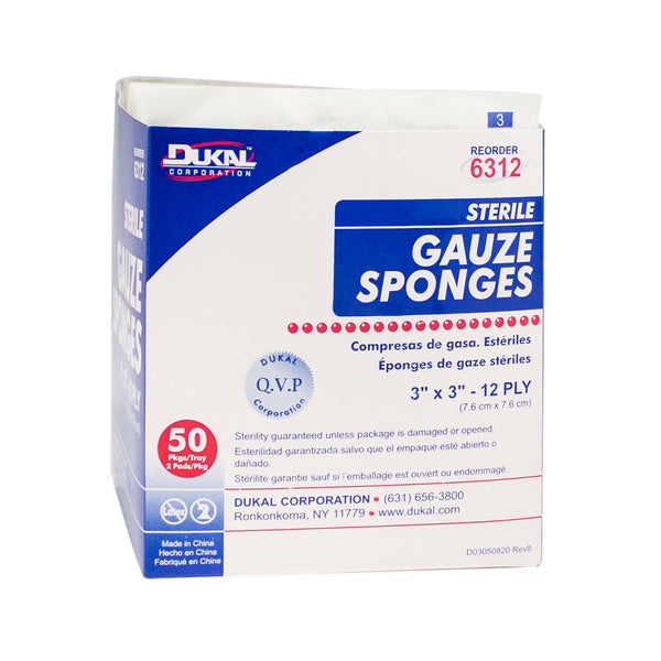Dukal Gauze Sponges 3" x 3" 12-Ply Sterile