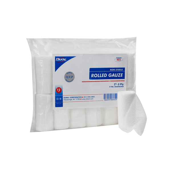 Dukal Rolled Gauze 3" 2-Ply Non-Sterile