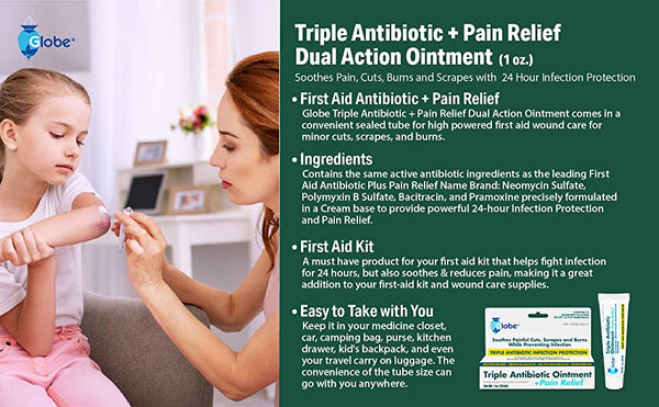 Globe Triple Antibiotic + Pain Relief Dual Action Ointment 1oz