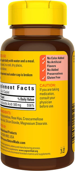 Vitamin C 500 Mg Supplement Tablets with Rose Hips 130 Tablets